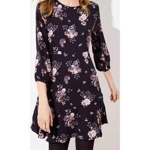 Loft Black Floral Flounce Dress, Size 0